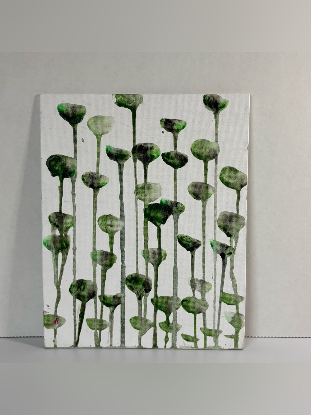 Green Acrylic Abstract Botanical Small Canvas Painting  size- 10in x 8in